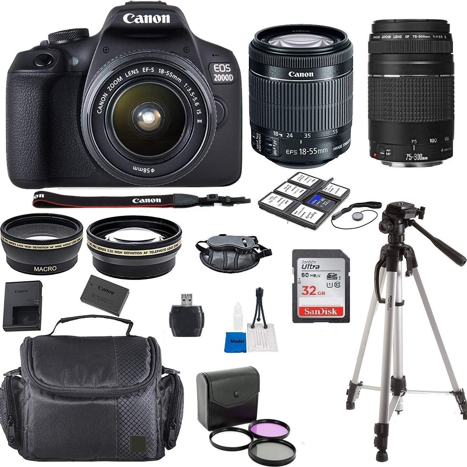 Canon EOS 2000D T7 Two Lens Kit (Renewed)
