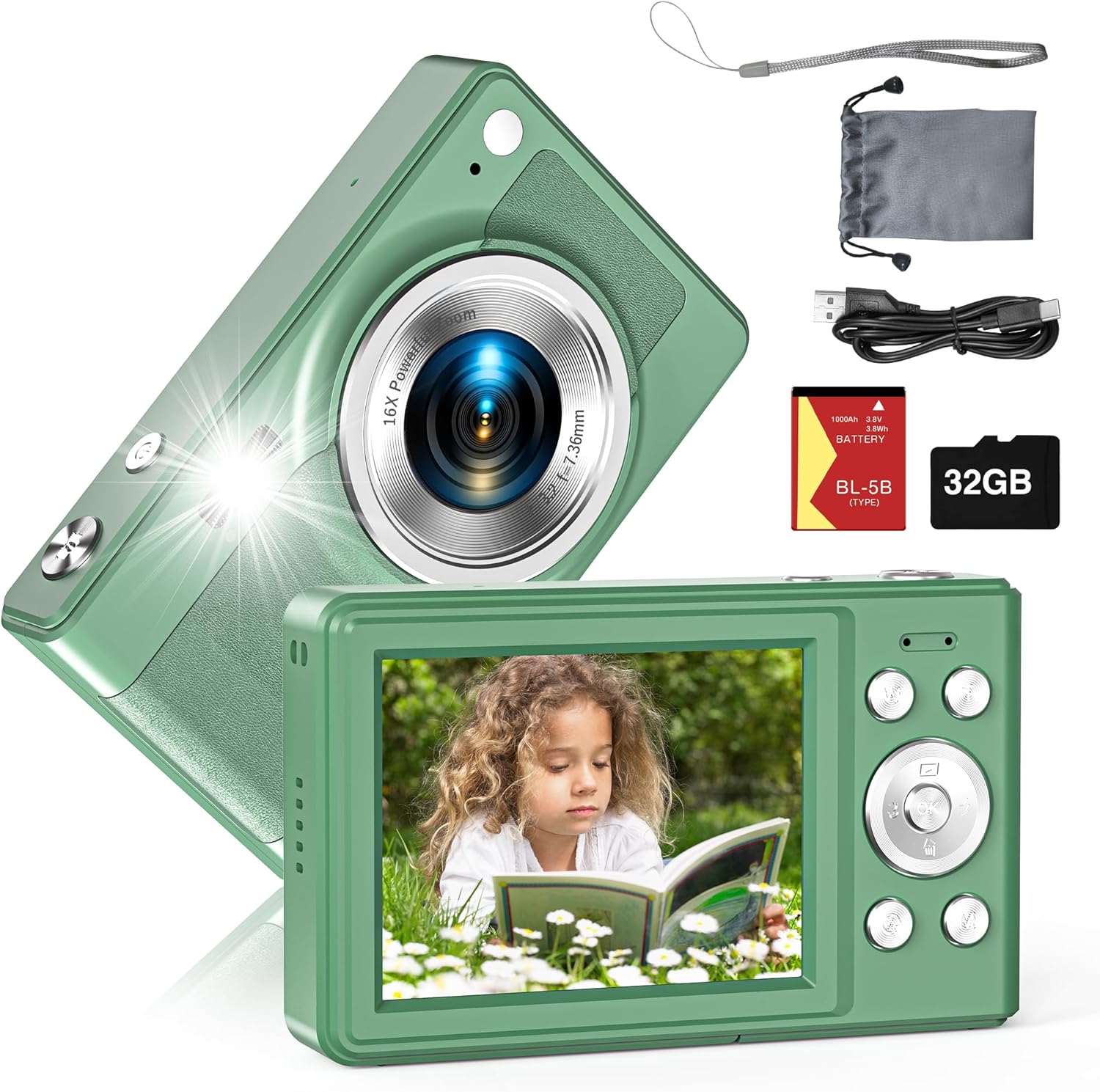 56MP Kids Camera, 16x Zoom, 32GB Card