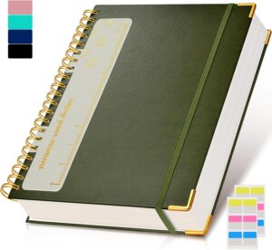 Spiral Hardcover Notebook, 300 Pages, Olive Green
