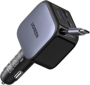 UGREEN 60W 2C1A Retractable Car Charger