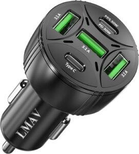 75W USB-C Car Charger, 5-Port Fast Charging