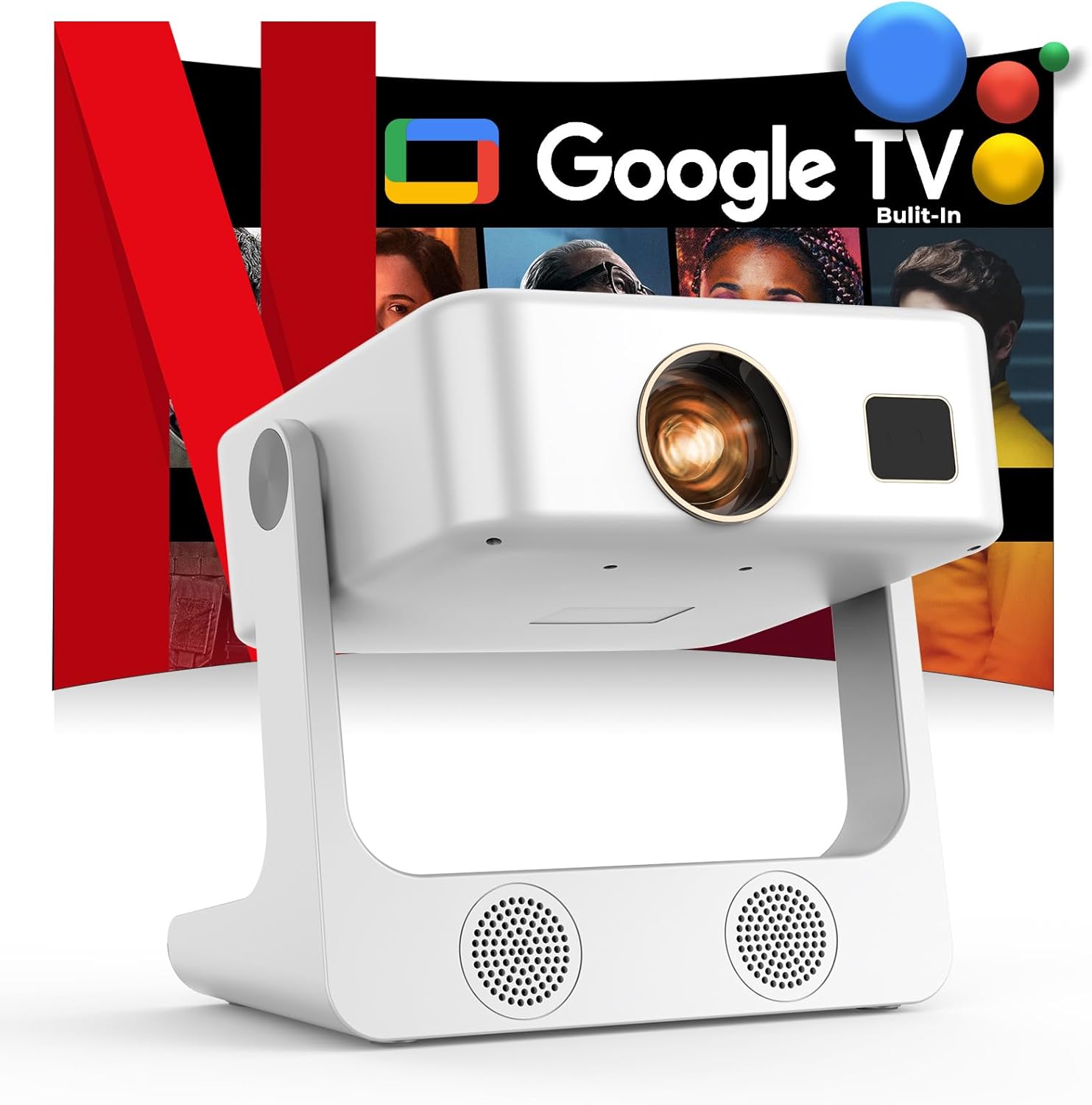 1500 ANSI 4K Outdoor Smart Projector with WiFi6, Bluetooth, Voice Control, Google Play Store, 10,000+ Apps, Portable Projector for Home, Phone, Movie, 1080P Audio by Sovboi, Includes 180 Stand & 300" Display
