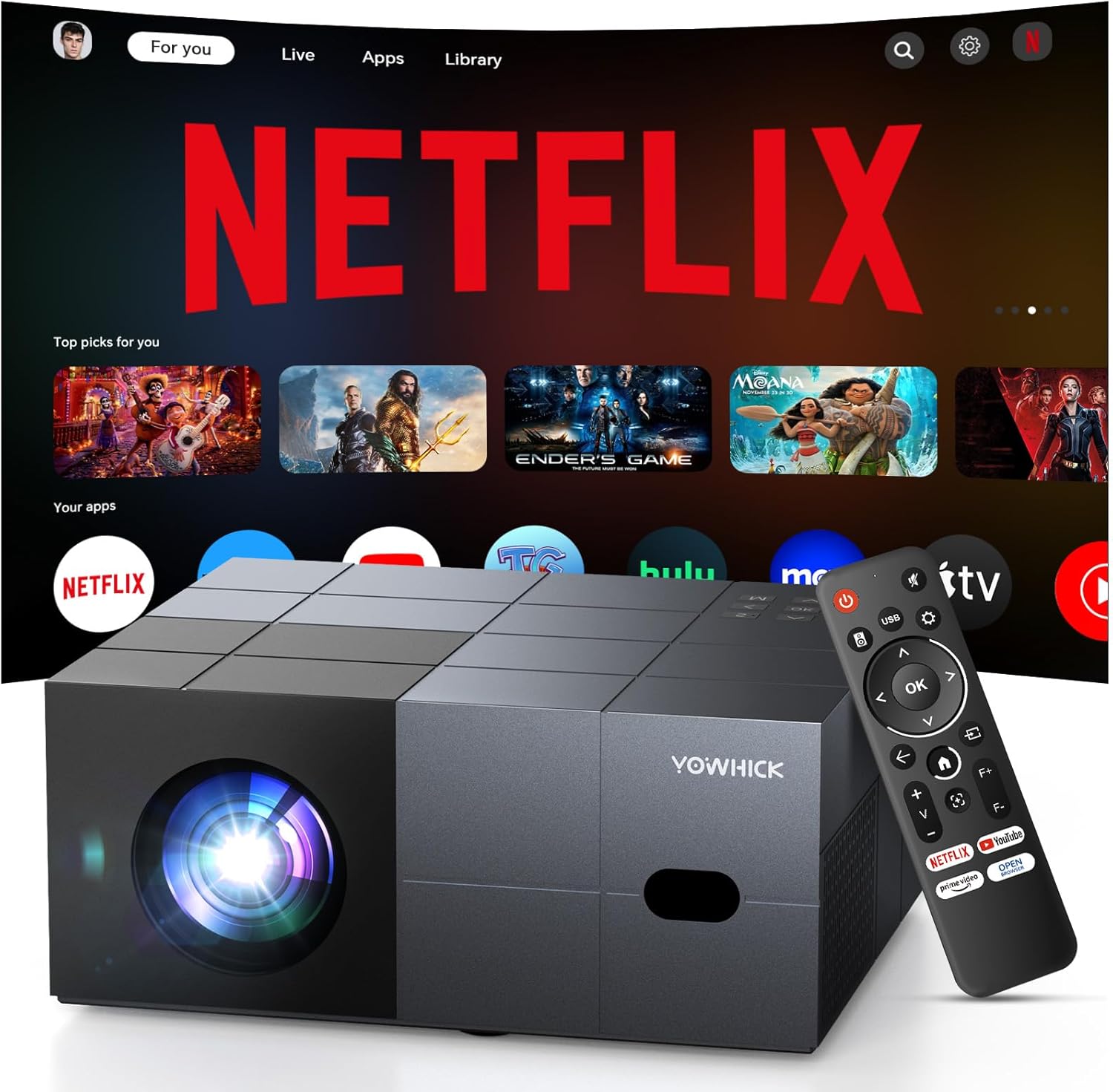 Netflix Official 4K Outdoor Smart Projector | 1000 ANSI | Dolby Audio | WiFi 6 | Bluetooth 5.3 | Electric Focus | AI Auto Keystone | Portable Native 1080P