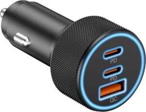 67W 3-Port USB C Car Charger with PD/QC Fast Charging, Dual USB-C & USB