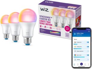 WiZ Smart Light Bulbs A19 60W 800LM Full Color with Motion Detection & Sunset Automation, Matter Compatible, 3