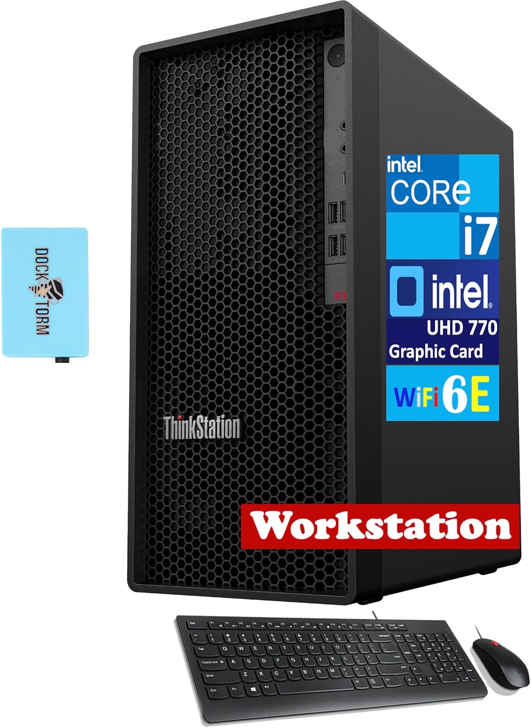 Lenovo ThinkStation P360 Workstation Desktop (12-Core Intel i7-12700, Intel UHD 770, 64GB DDR5 RAM, 2TB PCIe SSD, WiFi 6E, Bluetooth 5.1, USB KYB and Mouse, Win 11 Pro) with/DKZ Hub