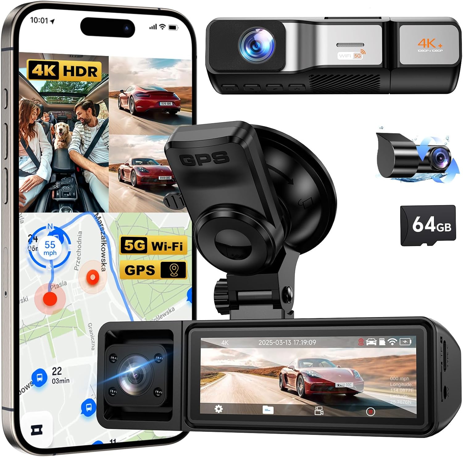 K800 4K Dash Cam 3CH GPS WiFi 64GB