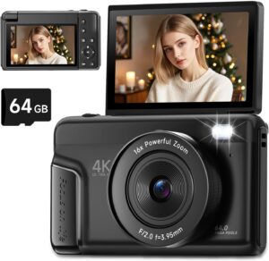 64MP Vlogging Camera with Flip Screen & 16X Zoom