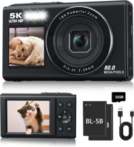 5K Dual Screen Camera, 18X Zoom, 32GB