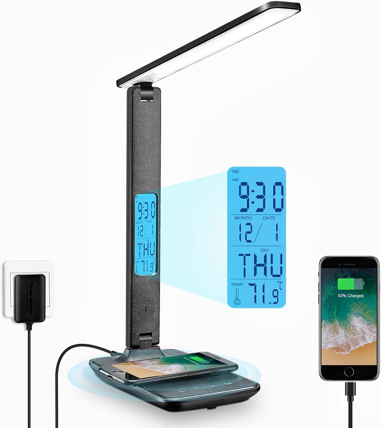 LAOPAO Desk Lamp with Wireless Charger & Clock | USB Charging Port