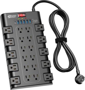 SUPERDANNY Surge Protector Power Strip with 22 AC Outlets and 6 USB Charging Ports, 2100 Joules, 1875W/15A, 6.5ft Heavy Duty Extension Cord for Home, Office, Dorm, Gaming Room, Black