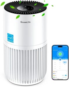 GoveeLife Mini Air Purifier for Bedroom, Smart Filter Air Purifier with App Alexa Control for Pet Hair, Odors, Pollen, Smoke, Portable Air Cleaner with 3 Speeds, 2 Modes, Timer, Aroma for Home