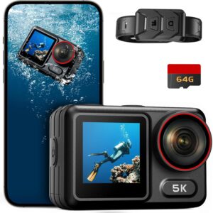 64MP Waterproof Action Camera w/ Front LCD