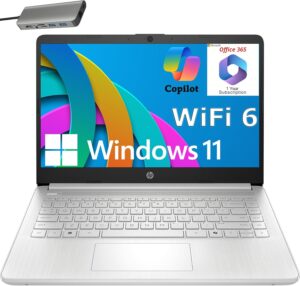 HP 14" Laptop, 1 Year Office 365&AI-Copilot, Intel Processor N150(up to 3.6 GHz), 4G RAM, 256GB Storage (128GB UFS + 128GB Docking Station Set), Long Battery Life, WiFi 6, Windows 11 S, Silver