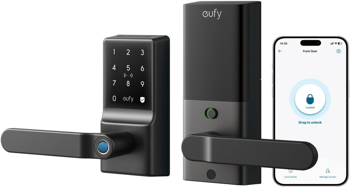 Eufy Smart Lock C33 Keypad Fingerprint Door Lock with Handle | Keyless Entry Electronic Deadbolt