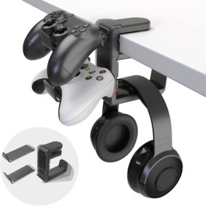 EURPMASK 3-in-1 PC Gaming Headset and Controller Stand with Adjustable Clamp, Dual Controller Holder, Rotating Arm, and Cable Organizer