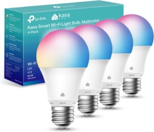 kasa-smart-light-bulbs-full-color-changing-dimmable-wifi-alexa-google-home-a19-9w-800-lumens-2-4ghz-no-hub-4-pack-multicolor