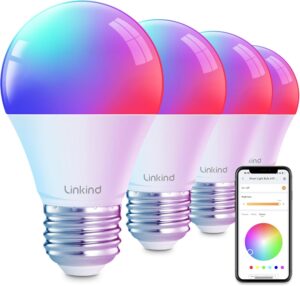 Linkind Smart Light Bulbs, Color Changing WiFi Bluetooth Bulb Compatible with Alexa & Google Home, 104 Preset Scenes, Music Sync, A19 E26 RGBTW, 60W 800LM, 4