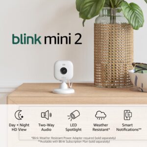 Blink Mini 2 White Home Security & Pet Camera with HD Video, Color Night Vision, Motion Detection, Two