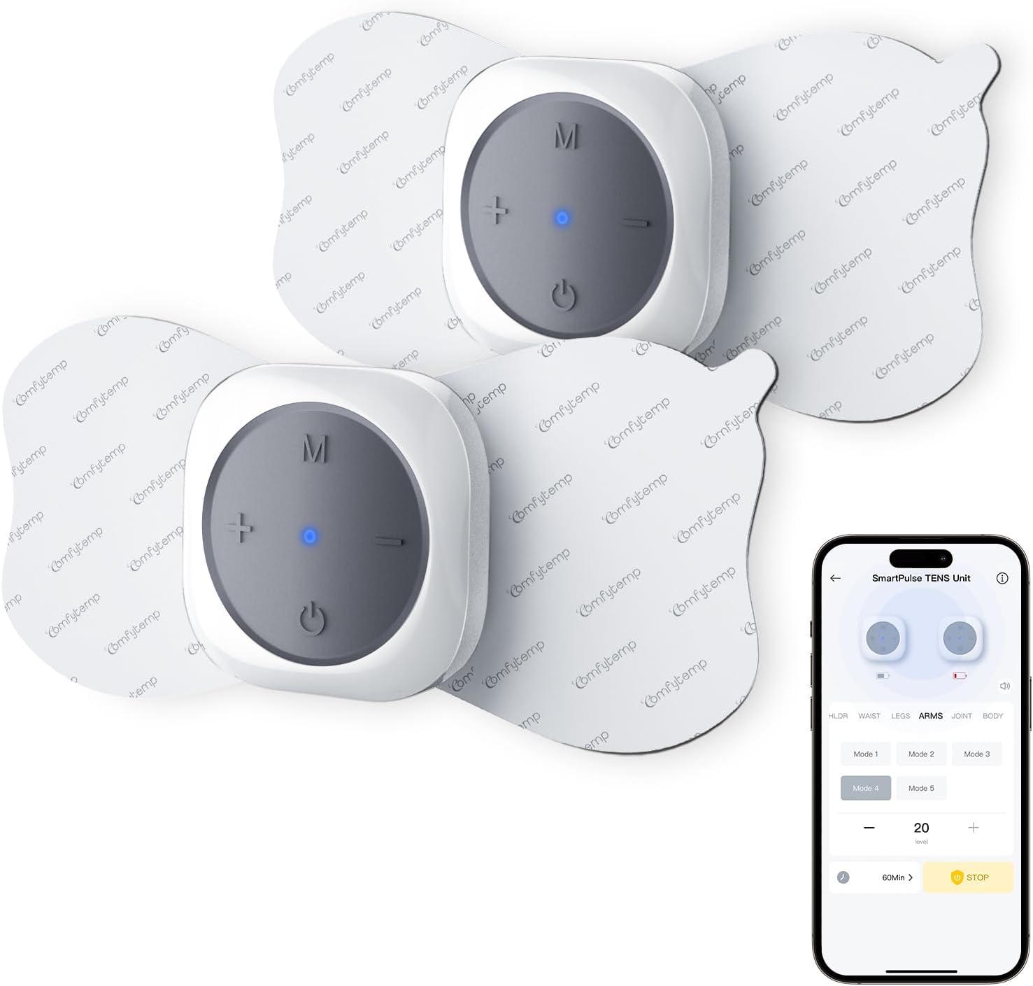 Comfytemp Wireless TENS Unit for Pain Relief, 30 Modes, FSA HSA Eligible, Rechargeable with App Control