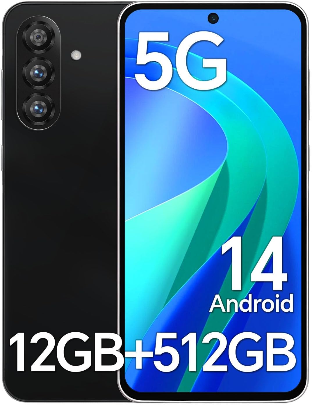 P56 Ultra Unlocked Cell Phone, 12+512GB Smartphone,6.8 FHD Screen,Long Battery Life 5000mAh, 108MP+48MP Camera, Face ID/Dual SIM/GPS/Android 14 Unlocked Phones (Black)