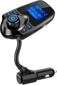 Nulaxy KM18 Car Bluetooth FM Transmitter 2024 Upgraded with 1.44" Display, Flexible Gooseneck, Handsfree Calling, USB Charger, TF/SD Card & AUX