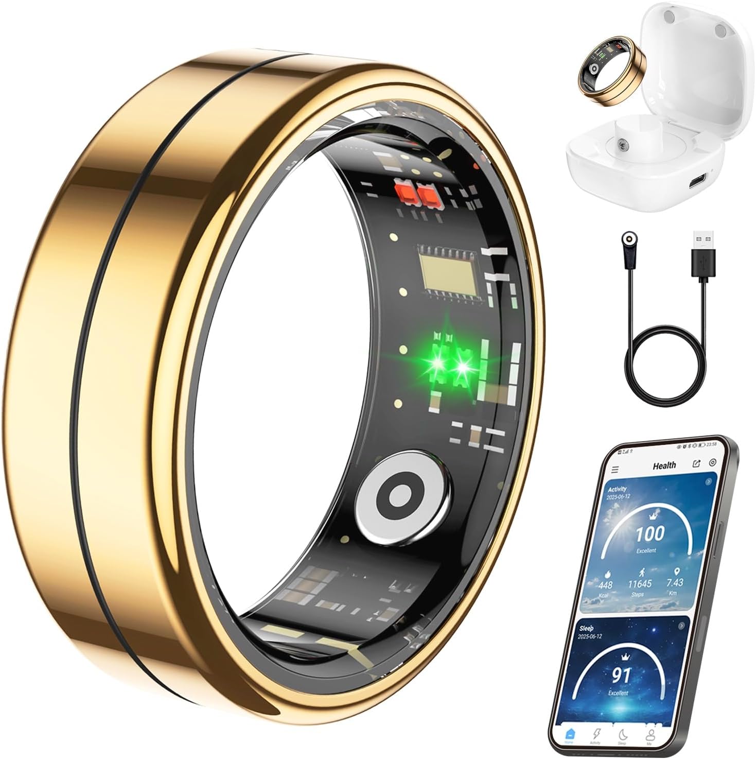 Fit Ring: Smart Health Ring with Heart Rate, Blood Oxygen, Sleep Monitor & More, No Subscription