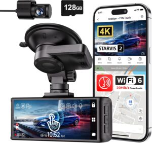 REDTIGER F7N Touch 4K STARVIS 2 Dash Cam Front and Rear with 5GHz WiFi, 128GB Card, Voice Control, GPS, Parking Mode