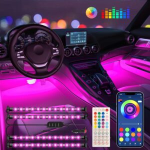 Keepsmile RGB Car Interior LED Lights with APP & Remote Control, Music Sync, Color Change, Under Dash & Running Board Lighting, 12V Charger