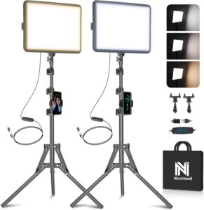 2-Pack LED Video Light Kit, NiceVeedi Studio Light, 2800-6500K Dimmable Photography Lighting Kit with Tripod Stand&Phone Holder, 73" Stream Light for Video Recording, Game Streaming, YouTube