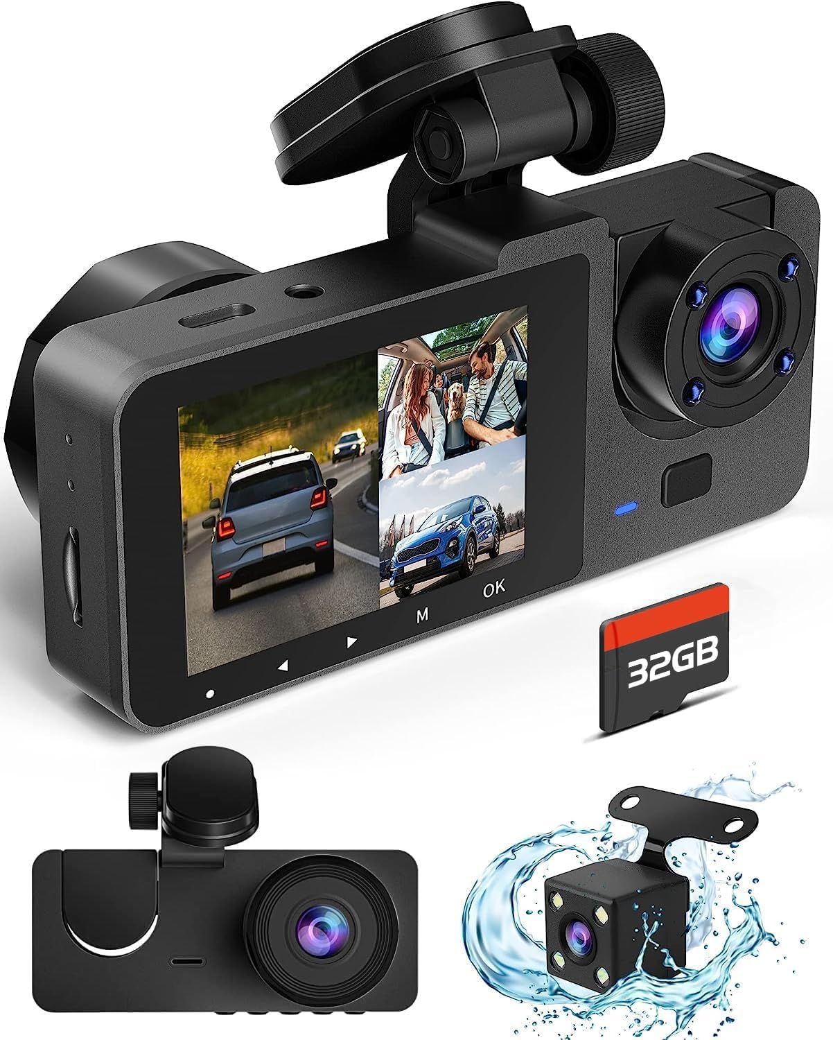 4K Triple Dash Camera with 32GB Card, G