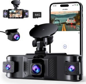 4 Channel 2.5K Dash Cam with 170° Wide Angle, 5GHz WiFi, App Control, Night Vision, Parking Monitor & 64GB SD Card