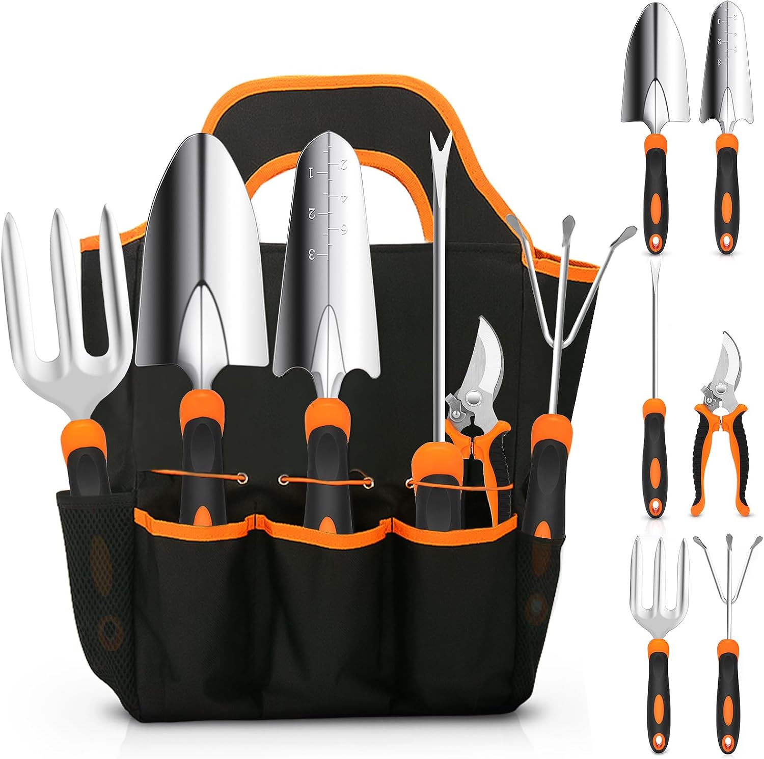 CHRYZTAL Stainless Steel Heavy Duty Gardening Tool Set with Non-Slip Rubber Grip, Storage Tote Bag