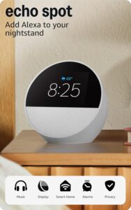 Amazon Echo Spot Smart Alarm Clock with Alexa for Nightstands, Offices, Kitchens | Newest Model | Early Access