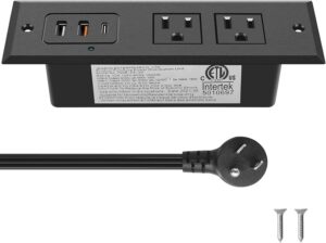 CCCEI Recessed Power Strip with 20W USB C Port, Fast Charging USB A Port Desk Outlet, Furniture Hidden Charging Station for Side Table, End Table, with 6FT 45 Degree Flat Plug Extension Cord, Black