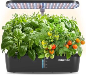 SUNCOZE 12-Pod Hydroponics Growing System with 20W LED Grow Light, Visible Water Tank & Pump, Adjustable Height Indoor Herb Garden