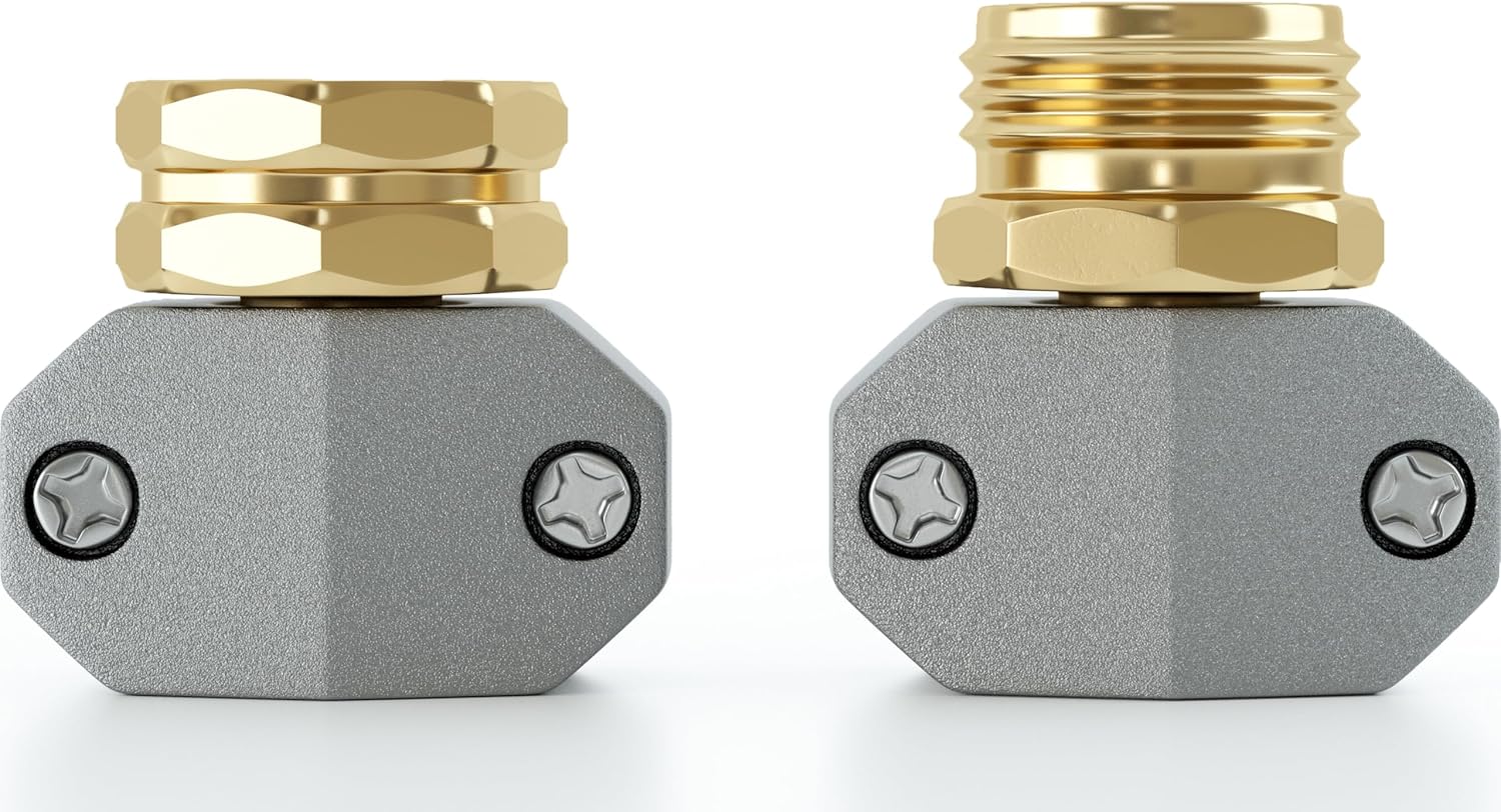 Garden Hose Repair Kit for 3/4 & 5/8 Inch Hoses, Male and Female Hose End Replacement, Water Line Fixing Kit, Pipe Mender, Rust