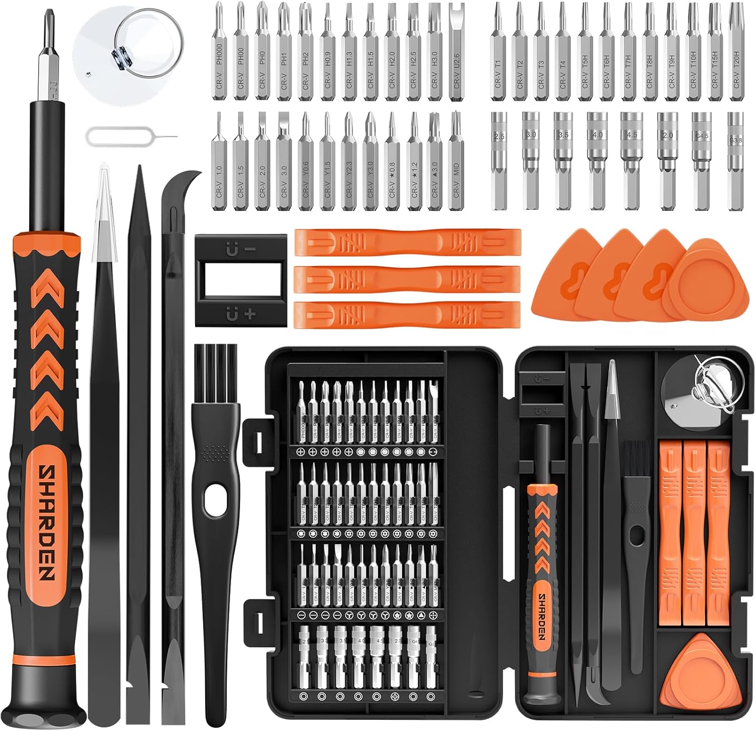 SHARDEN 58 in 1 Small Precision Screwdriver Set Magnetic Mini Screwdriver Set with Case Professional Electronic Tools Kit for iPhone, MacBook, Computer, Laptop, PC, RC, PS4, Xbox, Eyeglasses, Watch
