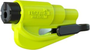 Resqme The Original Emergency Keychain Car Escape Tool, 2-in-1 Seatbelt Cutter and Window Breaker, Made in USA, Yellow
