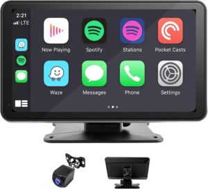 Portable 7" Wireless CarPlay & Android Auto Car Screen with 1080p Backup Camera, GPS, FM Transmitter & Voice Control