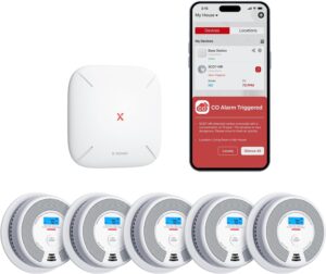 X-Sense Wireless Interconnected Smoke and Carbon Monoxide Alarm Combo, Battery-Operated Smart 5-Pack with Base Station, SC07