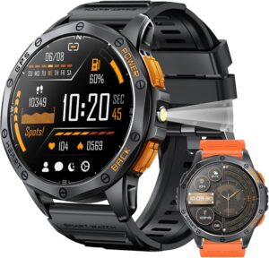 Military Smart Watch with GPS, 170+ Sport Modes, Flashlight, Bluetooth Calls, AMOLED Screen for Android & iPhone
