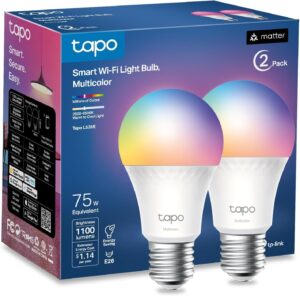 Tapo L535E Smart Bulbs: 1100 Lumen A19 Matter WiFi Bulbs, 16M Colors, Dimmable & Voice Assistant Compatible (2