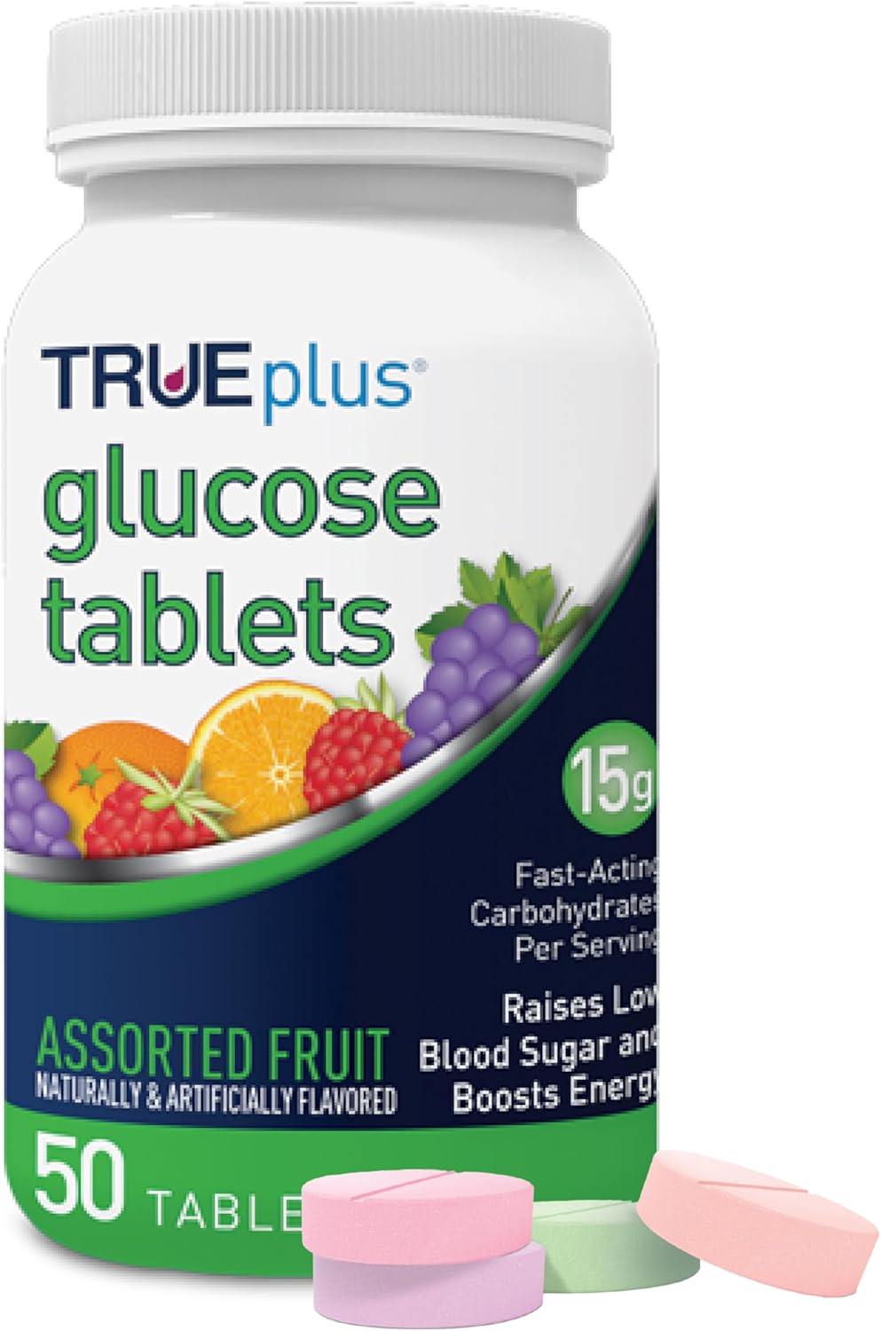 TRUEplus Glucose Tablets, Assorted Flavor (Grape, Raspberry, Orange)