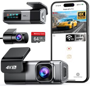 Navycrest 4K Front and 1080P Rear Dash Cam with 5G WiFi, 64GB Card, Parking Mode & Loop Recording slug: navycrest-4k-front-1080p-rear-dash-cam-5g-wifi-64gb-card-parking