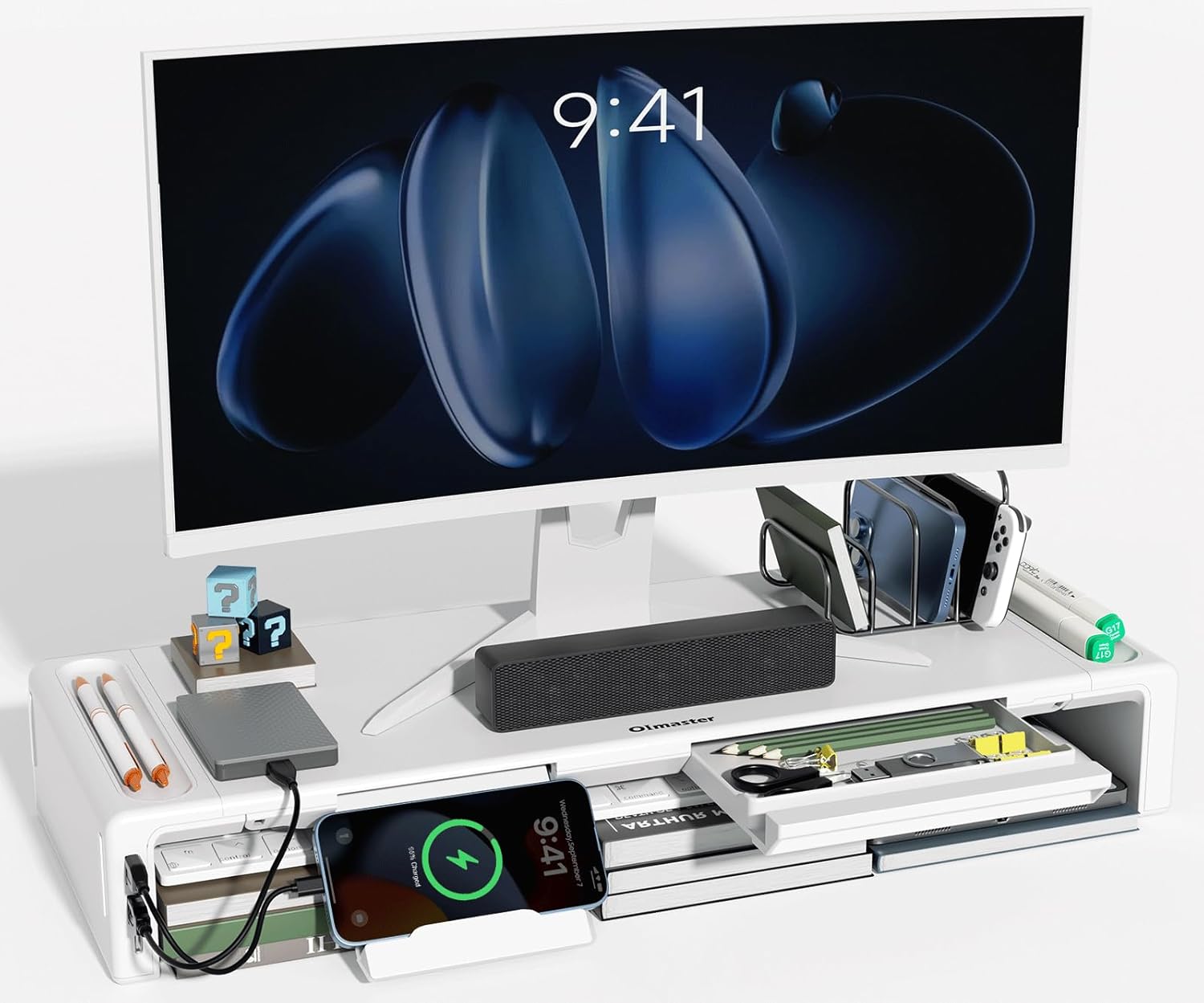 OImatser Monitor Stand Riser 3.0: Adjustable Foldable Desk Riser with USB Hub, Type