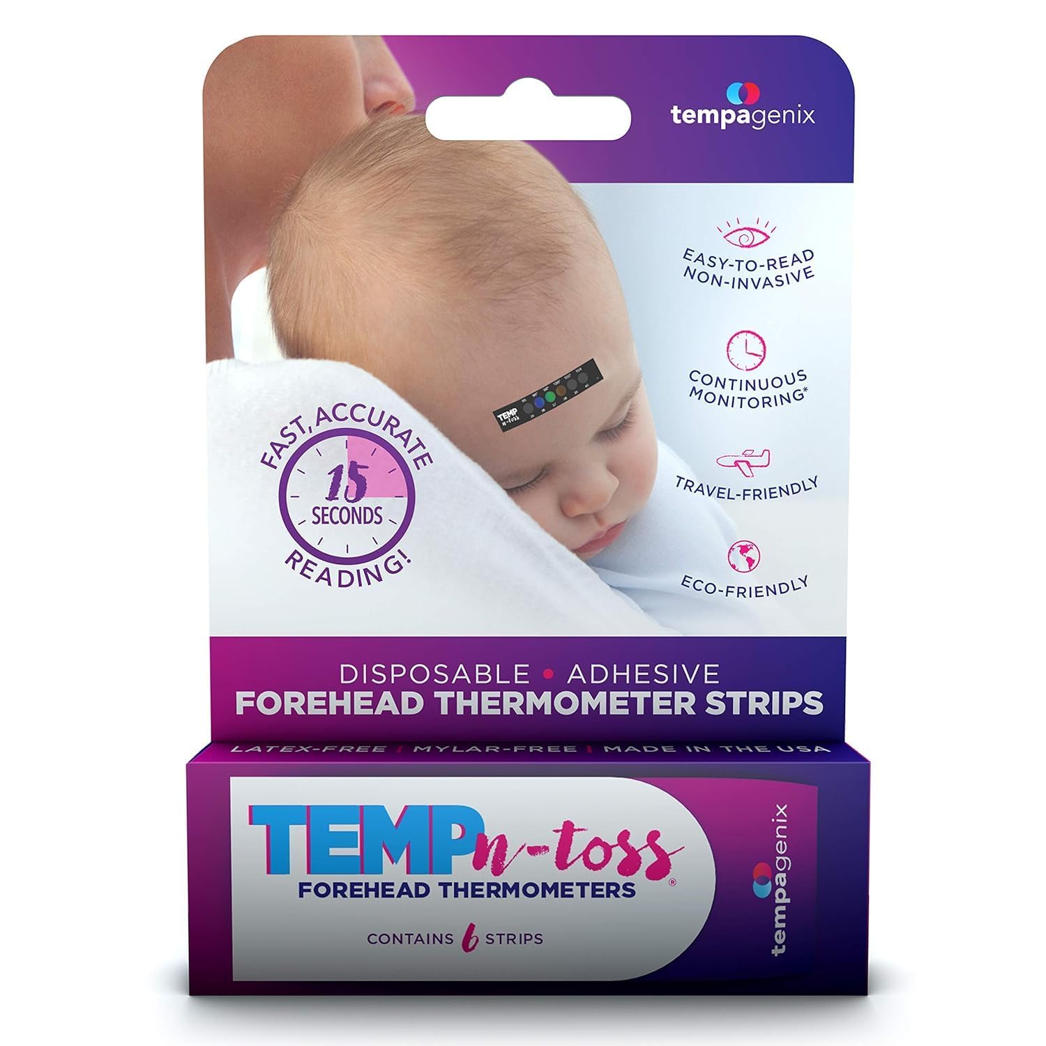 Fast Reading Disposable Forehead Thermometer Strips - Temp-N-Toss for Accurate & Hygienic Baby Temperature Measurement - Easy to Use and Reliable Single