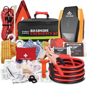 Everlit Survival Car Emergency Kit with Air Compressor, First Aid, Jumper Cables & Tow Strap for Roadside Safety