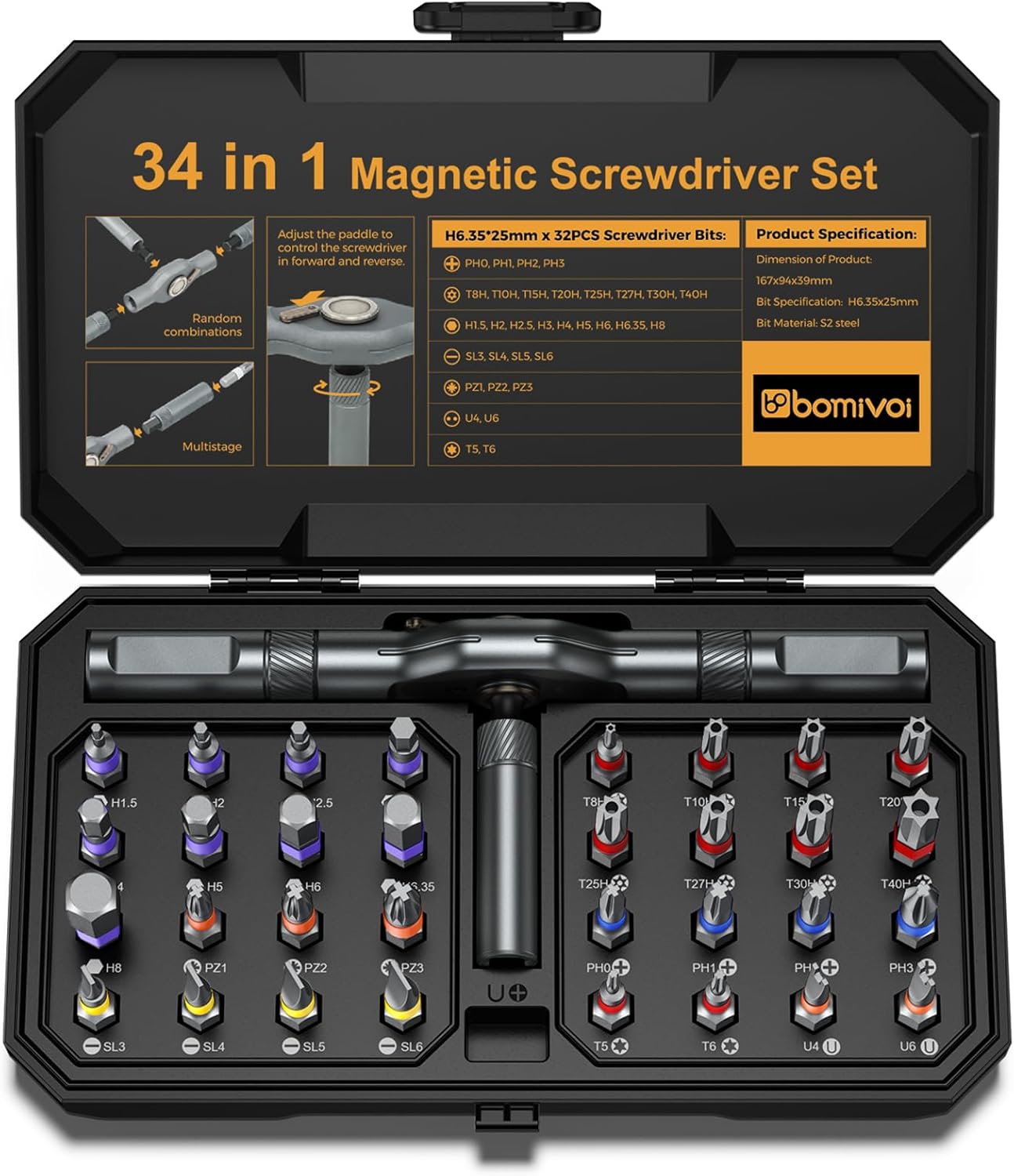 34 in 1 Magnetic Screwdriver Set with Ratcheting Handle