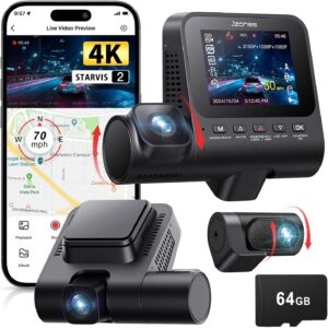 Dash Cam Front and Rear: 4K+1080P+1080P 3 Channel with STARVIS 2 Sensor, HDR Night Vision, 24H Parking Mode, GPS, Free 64GB Card
